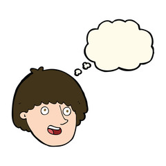 cartoon happy male face with thought bubble