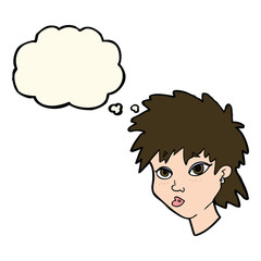 cartoon curious girl with thought bubble