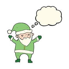 cartoon dancing santa with thought bubble