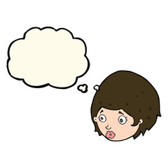 cartoon girl with concerned expression with thought bubble