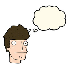 cartoon nervous man with thought bubble