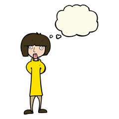 cartoon curious woman with thought bubble