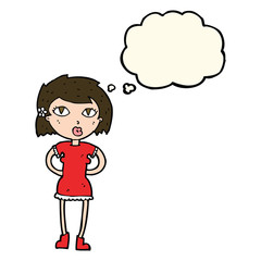 cartoon woman with thought bubble
