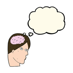 cartoon head with brain symbol with thought bubble