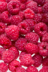 A beautiful selection of freshly picked ripe red raspberries.