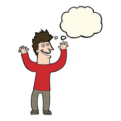cartoon excited man with thought bubble