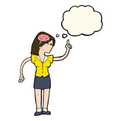 cartoon woman with clever idea with thought bubble