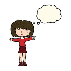 Obraz premium cartoon girl pointing with thought bubble