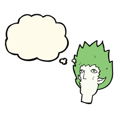 cartoon vampire face with thought bubble