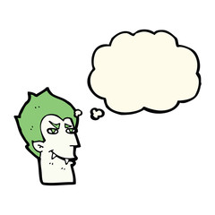 cartoon vampire face with thought bubble