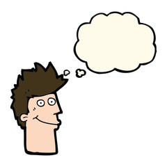 cartoon happy man with thought bubble
