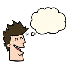 cartoon happy man with thought bubble