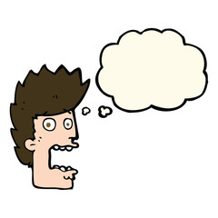 cartoon terrified man with thought bubble