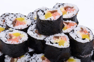  sushi fresh maki rolls isolated on white background