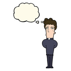 cartoon priest with thought bubble