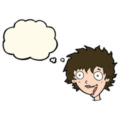 cartoon crazy excited woman with thought bubble