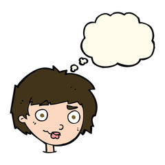 cartoon confused woman with thought bubble