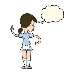 cartoon waitress calling order with thought bubble