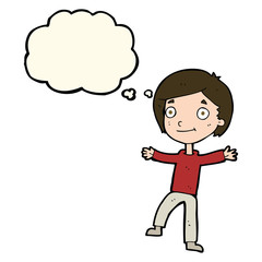 cartoon excited boy with thought bubble