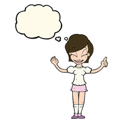 cartoon pretty girl with idea with thought bubble