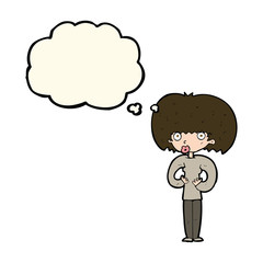 cartoon surprised woman with thought bubble