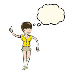 cartoon pretty girl asking question with thought bubble