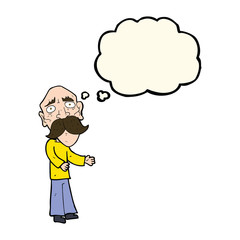 cartoon lonely old man with thought bubble