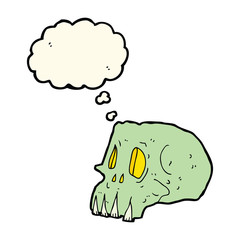 cartoon spooky skull with thought bubble