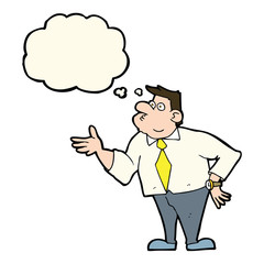 cartoon businessman asking question with thought bubble