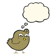 cartoon funny bird with thought bubble