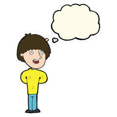 cartoon happy man with thought bubble