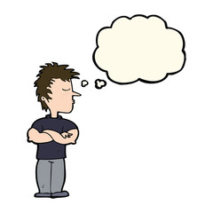 cartoon man refusing to listen with thought bubble