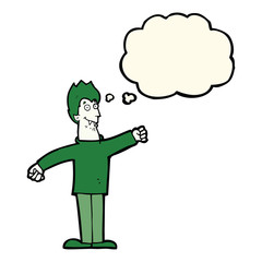 cartoon happy vampire with thought bubble