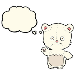 cartoon polar bear cub waving with thought bubble