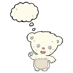 cartoon polar bear cub waving with thought bubble