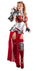 Obraz premium A woman dressed as a warrior on an isolated white background