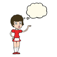 cartoon waitress with thought bubble