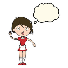 cartoon waitress making hand gesture with thought bubble