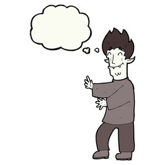 cartoon excited vampire with thought bubble