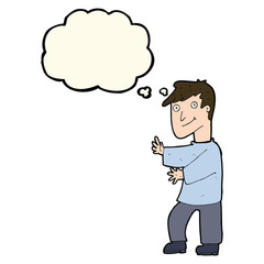 cartoon happy man with thought bubble