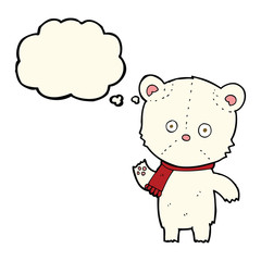 cartoon waving polar bear with thought bubble