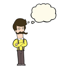 cartoon man with mustache with thought bubble