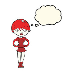 cartoon pretty vampire girl with thought bubble