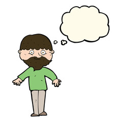 cartoon happy man with thought bubble