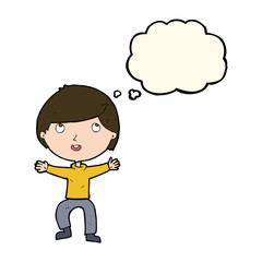 cartoon happy boy with thought bubble