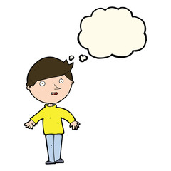 cartoon happy man with thought bubble