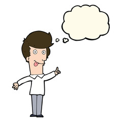 cartoon funny man with idea with thought bubble