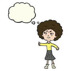 cartoon annoyed old woman with thought bubble