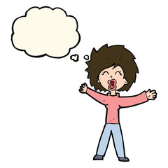 cartoon woman shouting with thought bubble