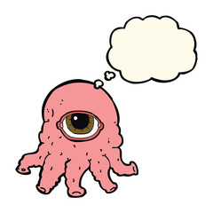 cartoon alien head with thought bubble